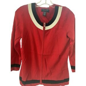 Cable & Gauge Petites Red Zip Cardigan and Shell Twin Set Sweater Size PS
